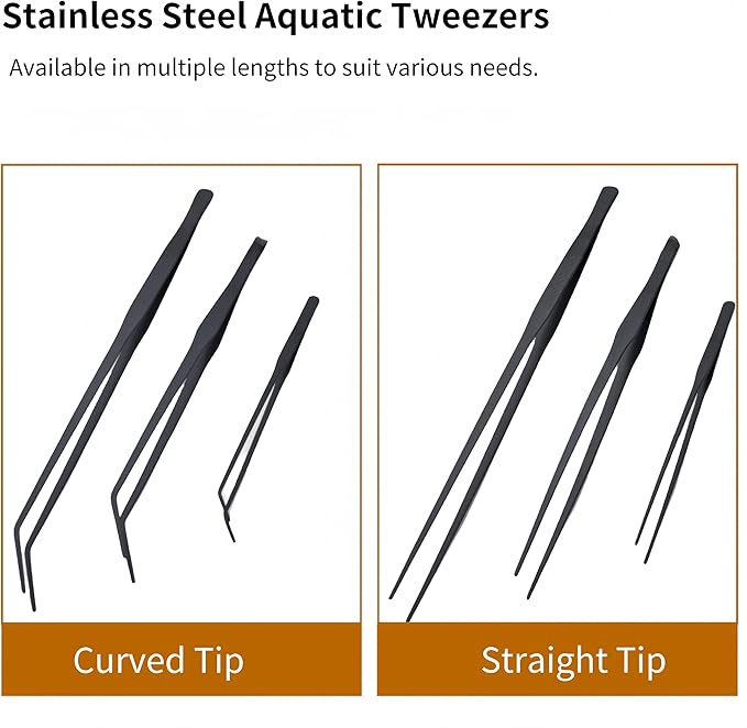 Stainless Steel Long Reptile Feeding Tweezer Set,2pcs/Pack,11''/15''/19'' Feeding Tongs,Thickened Non-Slip Handle with Straight & Curved Tips for Aquariums, Turtles, Lizards (2pcs-11'')