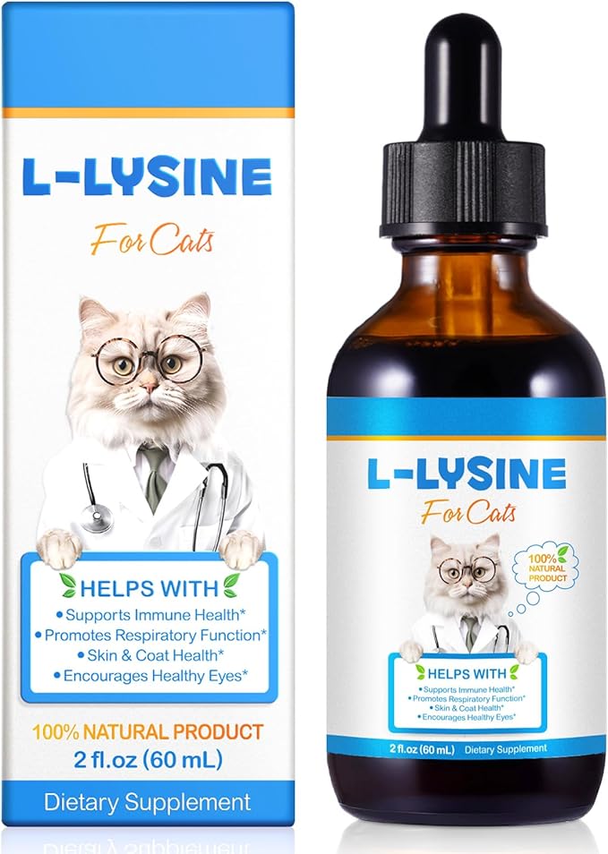 NIFEISHI L-Lysine Liquid Supplement for Cats - for Respiratory Health, Sneezing, Runny Nose & Eye Care - for Cats of All Ages, Easy-to-Use Liquid Drops, 60ml/2oz