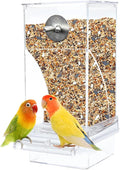 kathson No-Mess Bird Feeder Parrot Integrated Automatic Feeder Seed Food Container Acrylic Finch Foraging Feeders with Perch Cage Accessories for Small Birds Parakeet Canary Cockatiel Lovebirds
