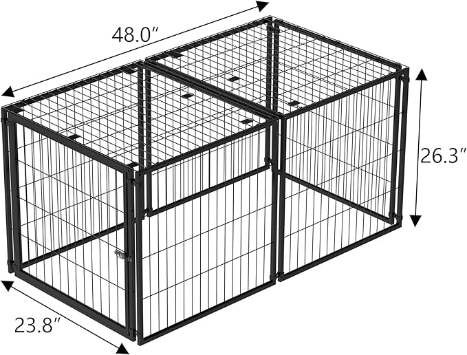 Nyahab 48" Large Dog Cage for Medium Dogs and Puppies, Indoor Metal Kennel Playpen with Removable Top Cover, Heavy-Duty Pet Crate with Adjustable Door, Black
