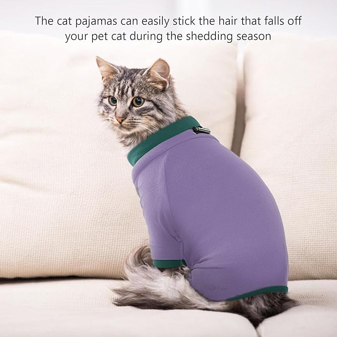 Sticky Cat Clothes Stretchy, Sphynx Hairless Sweater & Pajamas for Cats only, Soft Cat Onesie for Cats After Surgery Female Male & Hair Loss Prevention, Purple 2XL