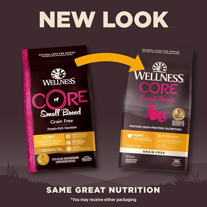 Wellness CORE Small Breed Puppy Dry Dog Food, Grain Free Kibble, Natural, High Protein, Turkey and Salmon Recipe, 12 lb Bag