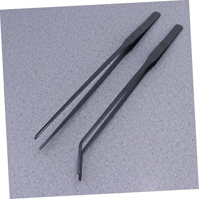 FRCOLOR 6pcs Aquatic Plant Tweezers Lengthened Stainless Steel Tongs for Fish Tank Plants Black Straight Curved Tweezers Resistant Tools for Precise Planting