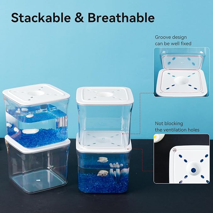 Small Betta Fish Tank - Mini Fish Aquarium Tank for Temporary Space, 0.2 Gallon Stackable Plastic Fish Bowl for Short-Term Use, Desktop Cube Tank for Small Fish, Insect, Shrimp, Crab, Spider