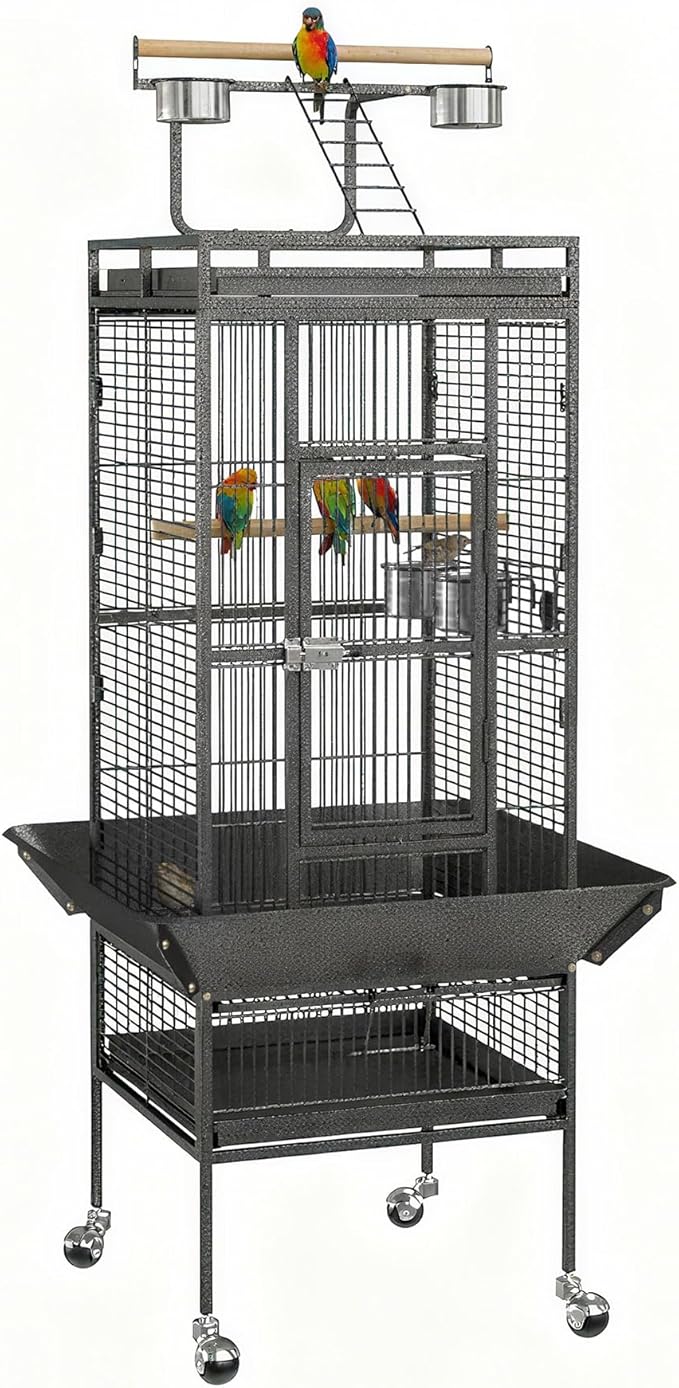 LEMY 61 inch Iron Play Top Bird Cage Large Pet Cage Birdcage with Stand Chinchilla Macaw Cockatiel Cockatoo Finch Parakeet Pet House (61 inch)