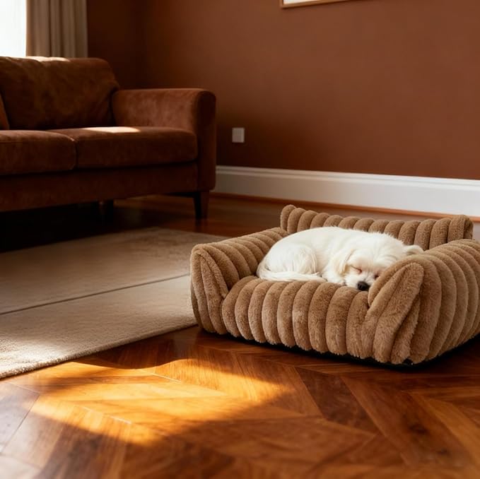 Cat Couch for Pets - Cute Cat Beds for Indoor Cats with Removable Cover, Washable Soft Corduroy Plush, Fluffy Supportive Pet Sofa Chair for Small Dog & Cats, 30 inch Brown