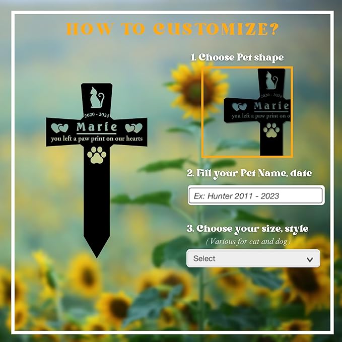 Custom Cat Grave Markers Outdoor | Personalized Cat Headstone with Name & Lifespan Dates | Weatherproof Memorial Stone | Elegant Outdoor Design in Multiple Colors