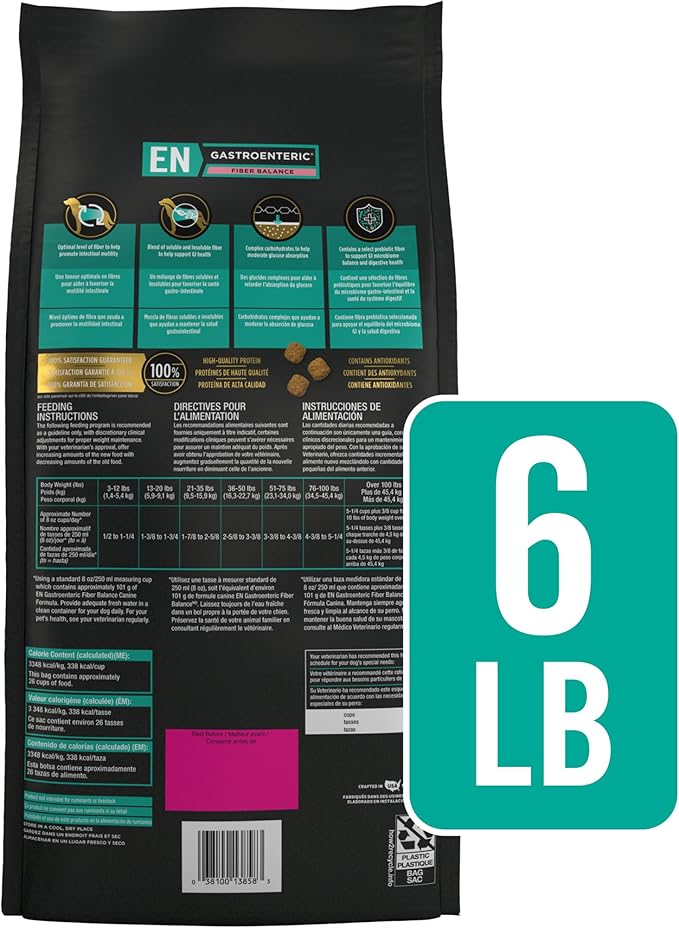 Pro Plan Veterinary Diets Purina EN Gastroenteric Fiber Balance Canine Formula Dog Food Dry - 6 lb. Bag