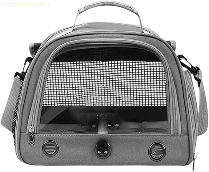 Bird Traval Carrier Cage, Bird Carrier with Seat Belt, Multifunctional Small Animal Backpack, Pet Transparent Breathable Carriers for Small Birds Parrots (Grey)