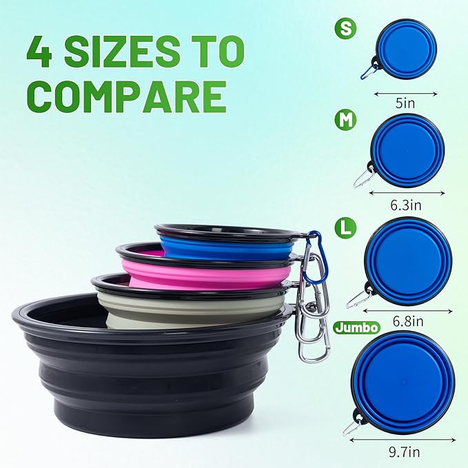 Extra Large Dog Bowl Pet Collapsible Bowls, 2 Pack Collapsible Dog Water Bowls for Large Dogs Portable Pet Feeding Water Dish for Walking Parking Traveling with 2 Carabiners (Blue+Green, Jumbo)