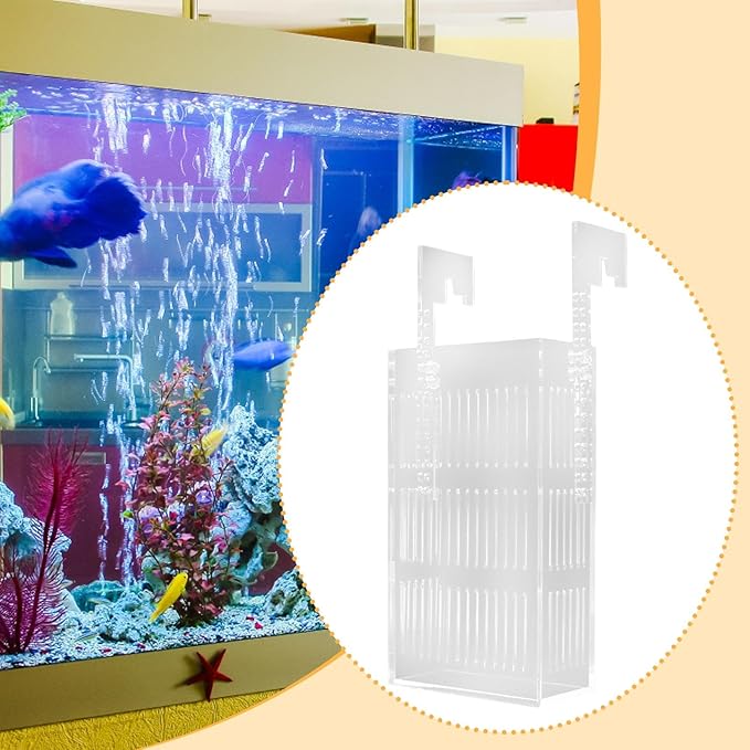 Fish Hatchery Adjustable Aquarium Breeding Box Multi Purpose Acrylic Tank Transparent Hanging Type Design Suitable for Fry Nursery, 18x10x5cm