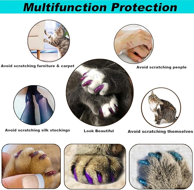 VICTHY 160pcs(16 Colors) Cat Nail Caps Cat Claw Caps Cat Nail Covers with Adhesives and Applicators (Extra Small)