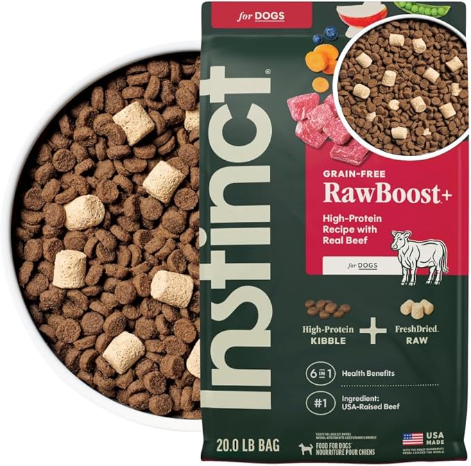 Instinct RawBoost, Natural Dry Dog Food with Freeze-Dried Pieces, High Protein, Grain-Free Recipe - Real Beef, 20 lb. Bag