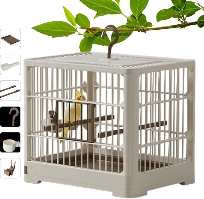 Small Bird Travel Cage - Long Lasting Bird Container, Soft-Sided Carrier | 11.81x9.06x10.24 Inches Lightweight Perch Included, Easy Handle Grip for Parakeets, Finches, Birds, Vet Visits, Air Travel