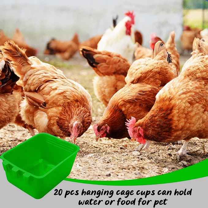 20 Pcs Chicken Coop Feeder Water Cup,16 oz Cage Cups Chicken Feeder Waterer, Cage Cups Birds Hanging Feeders, Chicken Feeder Water Bowl for Parakeet Poultry Pigeon Bunny Wire Cage (Green, 16oz)