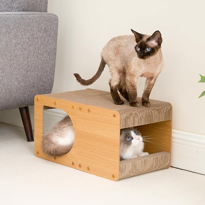 EHEYCIGA Cardboard Cat Scratcher House, 17-Inch Corrugated Cat Scratcher for Indoor Cats, Kitten Scratching Board Pad, Brown