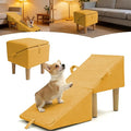 Split Ottoman Dog Ramp for Couch and Low Bed, 2-in-1 Foldable Dog Stairs for Small Dogs and Cats, Wooden Pet Ramp with Non-Slip Surface, Portable Step Stool Design, Orange