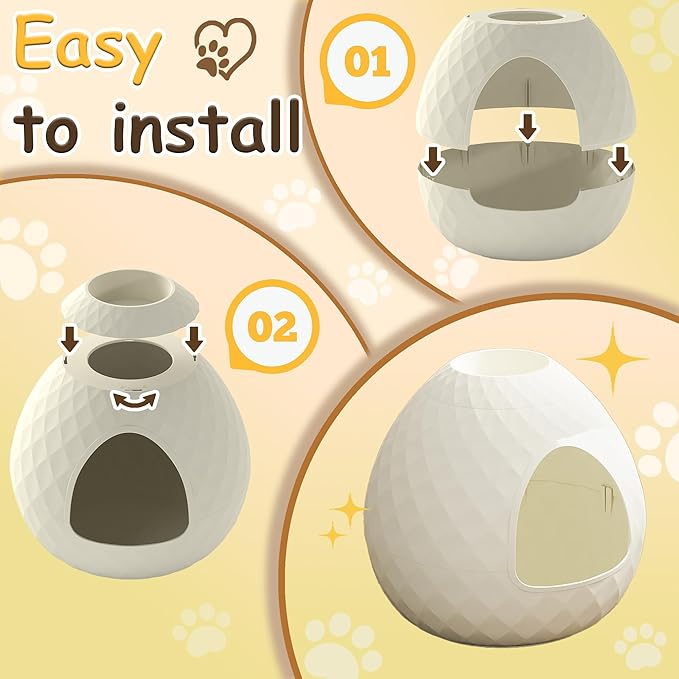 VIXZEN Cat Litter Box Enclosure - Hidden Litter Box with Removable Planter Top, Egg-Shaped Resin Design, Tool-Free Quick Assembly, Spacious Interior, Ideal for Indoor Use (White)
