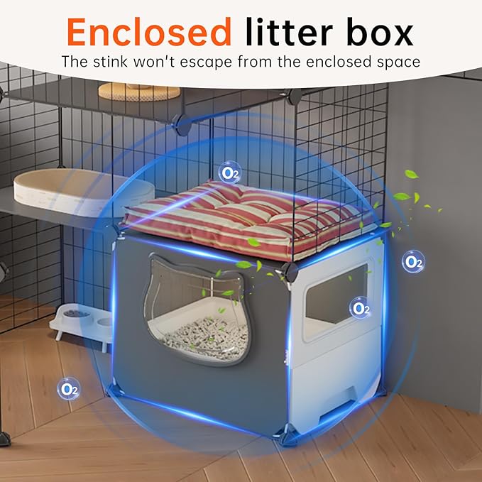 Oneluck Cat Cage with Litter Box, 4-Tier DIY Enclosures Detachable Metal Wire Kennel Catio Indoor Crate Large Exercise Place Ideal for 1-2 Cats