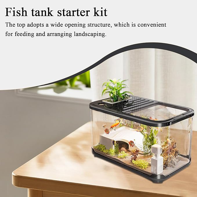 Aquarium Kits, Fish Aquarium Ventilation Holes -Aquariums Starter Kits Ventilated with Stairs Aquatic Life Turtle Shrimp Habitat for Plant Decor Gravel Sand Saltwater Landscaping