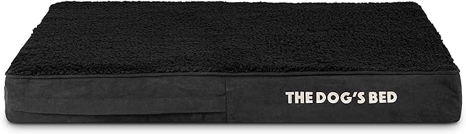 The Dog’s Bed Orthopedic Memory Foam Dog Bed Mattress, Plush Fabric, Grey with Blue Trim, Medium, 4-Inch