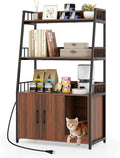 PETSITE Cat Litter Box Enclosure with Storage Shelves, 52 Inches Tall Hidden Litter Box with Charging Station, Scratching Board, and Winding Entry (Walnut)
