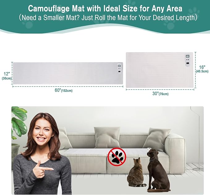 SEERWAY Scat Pet Shock Mat 2 Pieces in Different Size, Shock Pads for Dogs and Cats Training Indoor, Electric Repellent Mat Keeps Pets Off Couch, Sofa, Countertop, 3 Modes (60"x12"+30"x16")