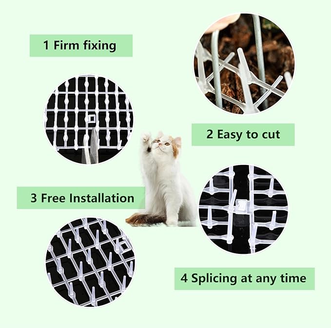 13ft x 12in Scat Mat for Cats, Cat Deterrent Mat, Cat Scat Mat with Spikes, Cat Repellent Mat, Cat Digging Stopper Cat Spike Mat for Indoor & Outdoor Sofa, Furniture, Garden