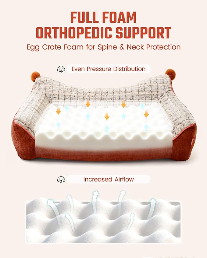 Orthopedic Dog Bed for Large Sized Dogs, Waterproof Supportive Egg Crate Foam Medium Dog Couch, Pet Bed with with Removable Bolsters, Washable Cover Non-Slip Bottom, (36''×26''×7.5'')