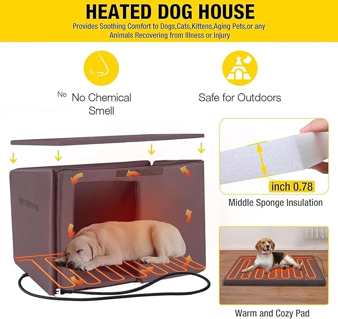 Aivituvin Dog House Outdoor Heated Dog Kennel with Insulated Liner All-Around Iron Frame Large Dog Cage for Small & Medium & Large Dogs,Waterproof