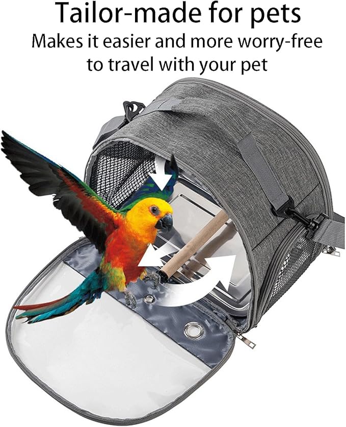 Portable Bird Cage Bird Carriers Foldable Panoramic View with Perch Removable Tray for Parrot Hamster Hedgehog Rabbit Sugar Glider (Blue)