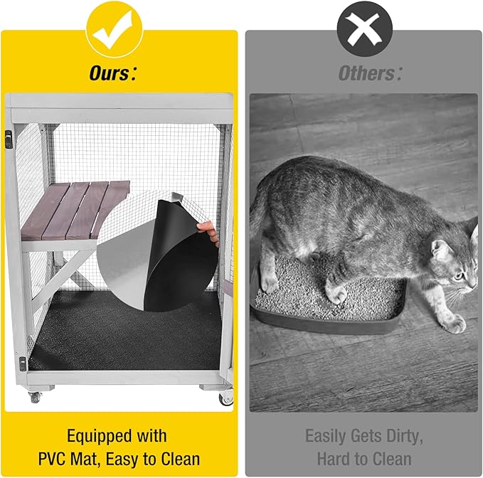 Aivituvin Catio Outdoor Cat Enclosure Wooden Cat Cage with Window Access Large Kitty House on Wheels 62.4’’ Indoor Patio