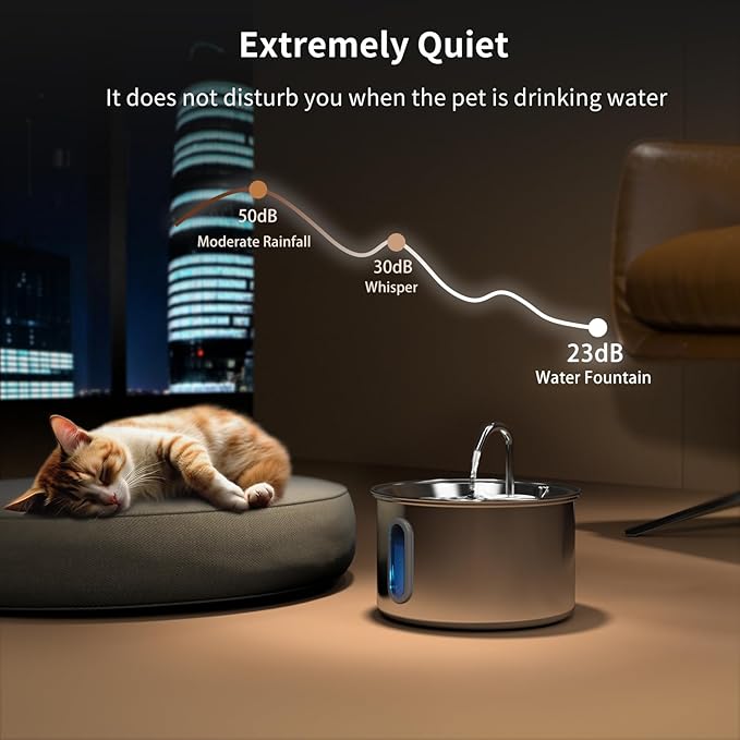 Cat Water Fountain Stainless Steel,3 L/ 101 oz Pet Water Fountain with 5-Stage Circulating Filtration System,Cat Fountain with Quiet Pump for Cats, Dogs (4 Filters + 4 Sponges)