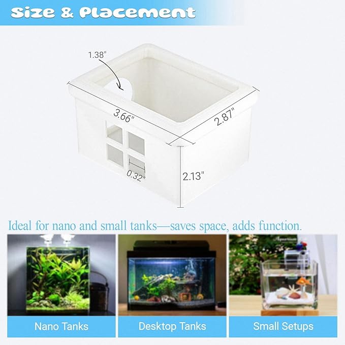 White Floating Betta Fish Hideout with Window – 3D Aquarium Shelter & Breeding Box – Surface Feeding Platform & Cave Rest Spot – Compact Fish Tank Decor (3.67"x2.87"x2.16")