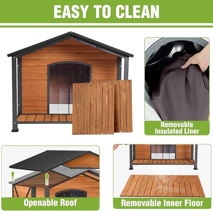 GUTINNEEN Extra Large Heated Dog House XXL Insulated Dog House Outdoor Weatherproof Dog Kennel with Safe Heated Pad, Chew-Proof Metal Frame and 6-Sided Thermal Liner for Medium to Large Dog Breeds
