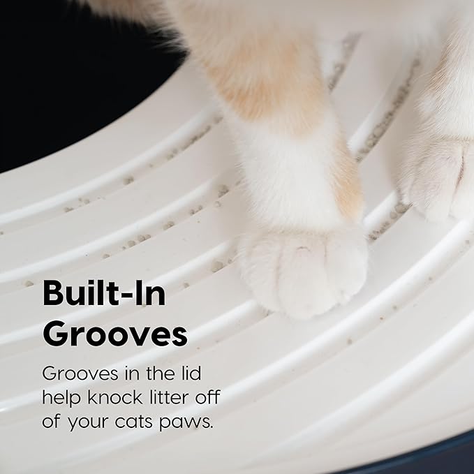IRIS USA Large Top Entry Cat Litter Box with Lid Enclosed Covered Hooded Design Litter Catching Scatter Shield Pan Dog Proof Pet Proof Scoop Included Odor Control for Indoor Cats Kittens, Navy/White