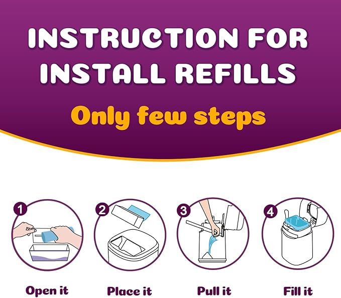 Cat Litter Refill Bags Compatible with Genie Easy Roll Litter Bin, Long Lasting Cat Bag, 7-Layer Odor Control, Leak-Proof & Easy-Tear Design, Extra Waste Refills Bag 2 Rolls - 50 Bags