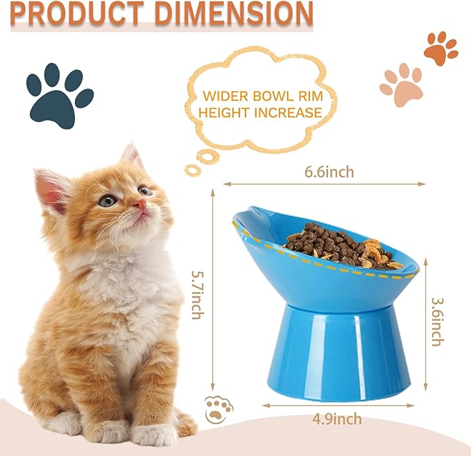 Detachable Elevated Cat Bowls, 15° Tilted Raised Cat Food Bowl Anti-Vomiting,Whisker Friendly, Adjustable Large Cat Dishes Extra Wide for Protecting Spine, Adult Kitten (Blue)