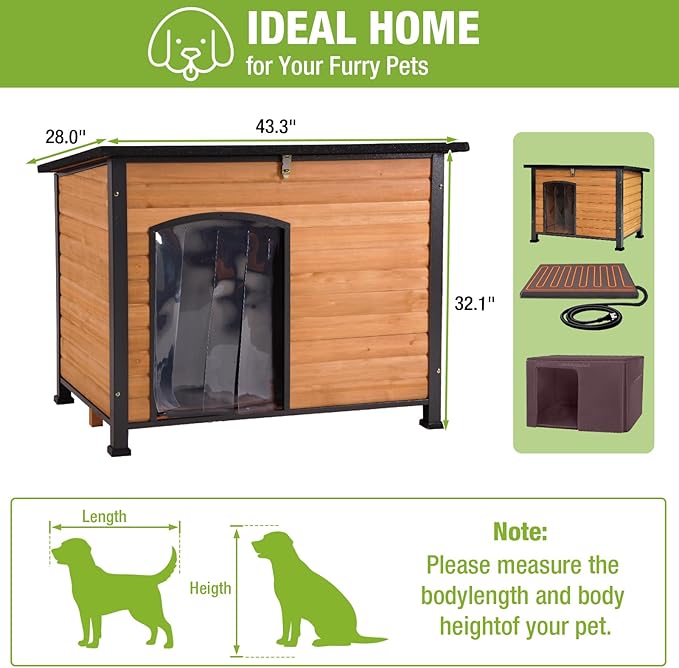 GUTINNEEN Extra Large Heated Dog House Outdoor Insulated Dog House Weatherproof Dog Kennel with Thermostat-Controlled Heating Pad, 6-Sided Thermal Liner, Chew-Proof Metal Frame for Large Dog Breeds,XL
