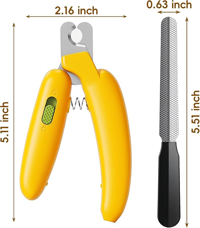 Dog Nail Clippers,Dog Nail Trimmers for Small Medium Dogs and Cats - Professional Grooming Tool with Safety Lock, Sharp Stainless Steel Blade Prevents Splitting，Includes Nail File (Yellow-mini)