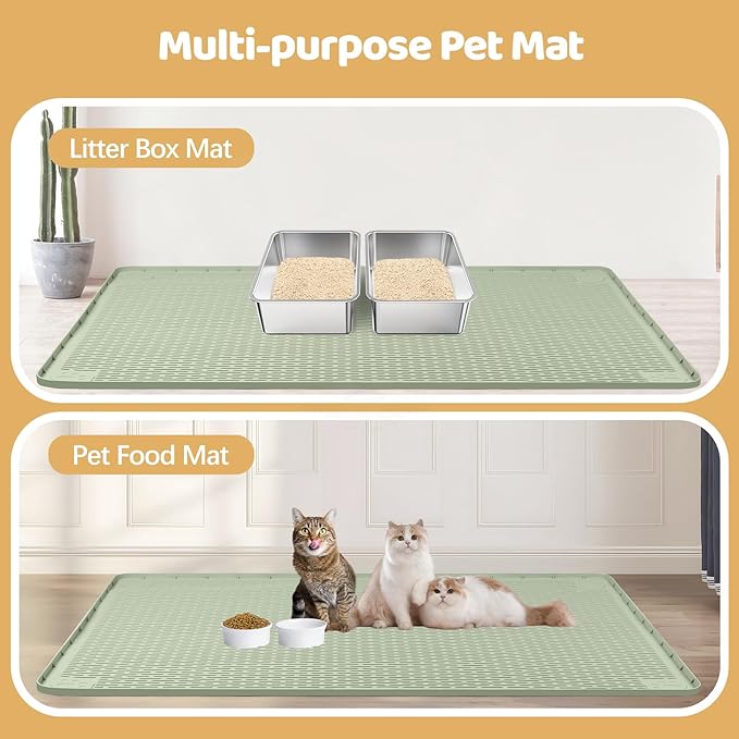 Cat Litter Mat, XL Extra Large 40" x 40" Silicone Mat Litter Trapping Mat for Scatter Control, Soft on Kitty Paws, Easy to Clean (Green)