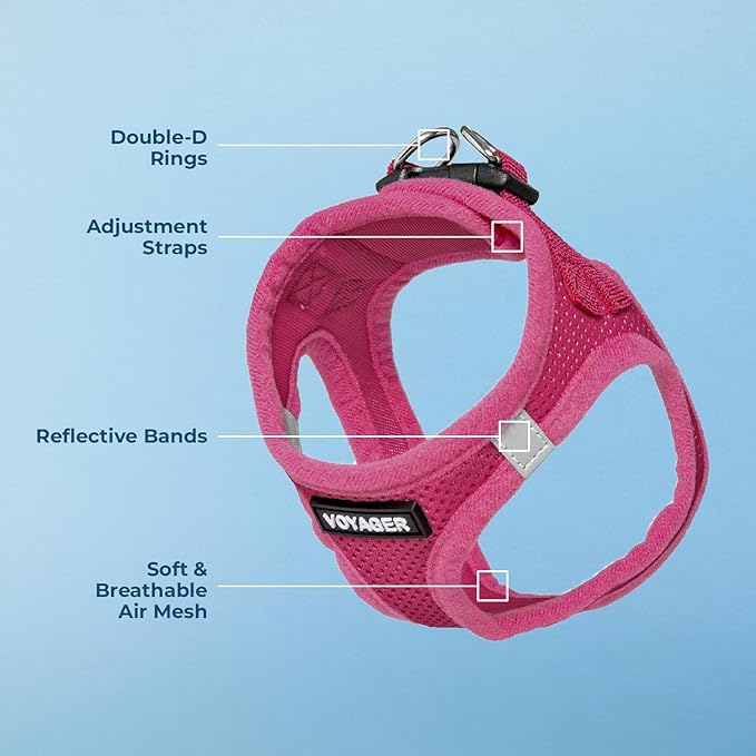 Best Pet Supplies Voyager Step-in Air Harness - All Weather Mesh, Reflective, No Pull Harness for Dogs, Cats - Secure with Hook & Loop Fastener, Buckle, Double D-Rings - Fuchsia, XS