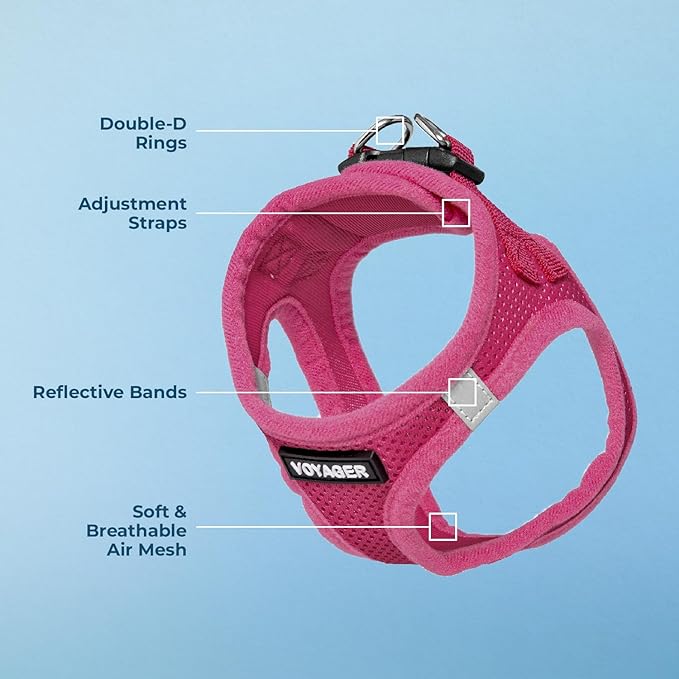 Best Pet Supplies Voyager Step-in Air Harness - All Weather Mesh, Reflective, No Pull Harness for Dogs, Cats - Secure with Hook & Loop Fastener, Buckle, Double D-Rings - Fuchsia, S