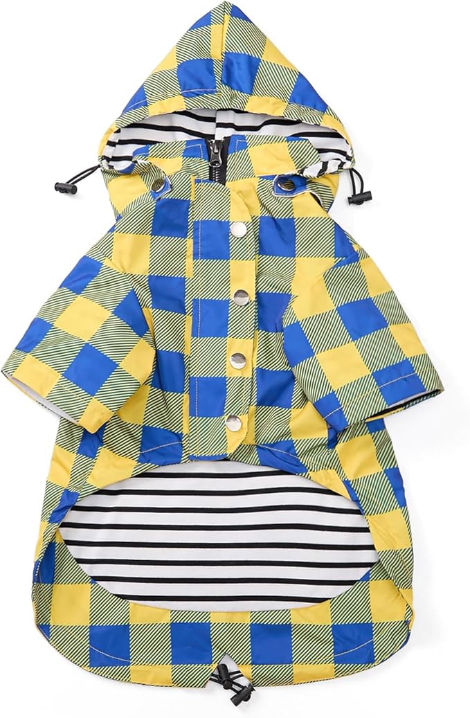 Dog rain Coat Waterproof Raincoat Puppy Jacket with Legs Buttons Zipper Hood Drawstring Fit for Yorkie Terrier Schnauzer Poodle Border Collie Labrador Golden Retriever 8lbs to 80lbs Yellow S