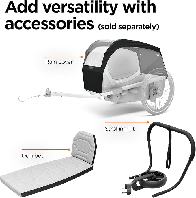 Thule Bexey pet Bike Trailer - Carrier for Small & Large Sized Dogs - Foldable Design - Easy to Connect to Bike - Padded Interior - Converts into Travel Crate - Durable Materials
