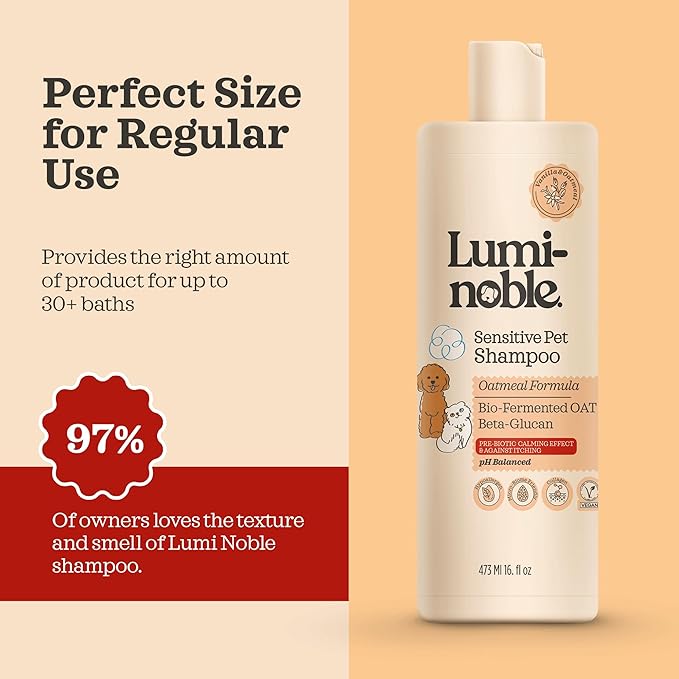 Hypoallergenic Sensitive Dog Shampoo - Dog & Cat Oatmeal, Collagen Infused & Best Vanilla Scent - Vegan, Anti-Itch Formula for Itchy, Dry Skin, Cruelty Free Pet Shampoo – Natural Grooming for Pets