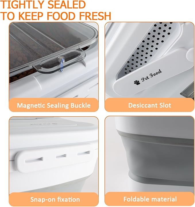 Geyecete Large dog food storage container dog food storage with Lids Handle Scoop Foldable cat food container pet food storage containers