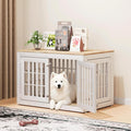 42" Heavy Duty Dog Crate Furniture for Small,Medium and Large Dogs,Rustic Wooden Dog Cage Kennel Indoor Furniture with Waterproof Top,Decorative Pet House Side End Table (White & Wood)