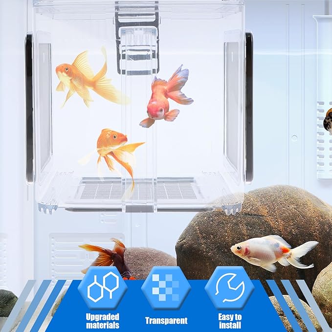 Fish Breeding Box, Acrylic Fish Isolation Breeding Hatching Box, Hanging Aquarium Hatchery Tank for Baby Fish Guppy Betta Shrimp Clownfish Freshwater Saltwater