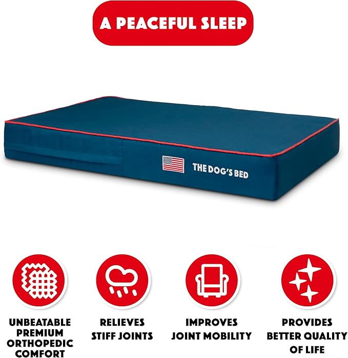 The Dog’s Bed Orthopedic Memory Foam Dog Bed Mattress, Oxford Fabric, Blue with Red Trim, XL, 6-Inch